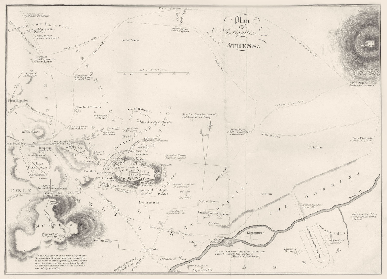 GREECE. Map of the Antiquities of Athens 1880 old antique plan chart